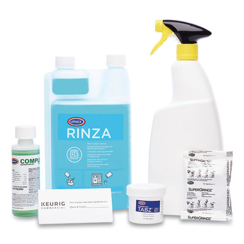 Keurig Bean to Cup Brewer Deep Cleaning Kit, 4oz Complete Cafe, (3) 32 oz Rinza, (12)Tabz Z61, (3) SuperGrindz A01, Spray Bottle