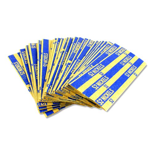 CONTROLTEK Flat Tubular Coin Wrap, Nickels, Blue/White, 1,000/Box