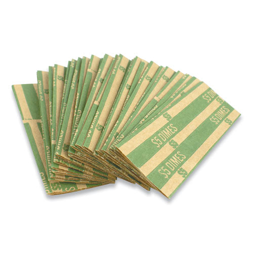 CONTROLTEK Flat Tubular Coin Wrap, Dimes, Green/White, 1,000/Box
