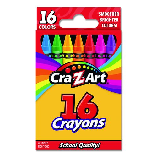 Cra-Z-Art Crayons, Regular Size, 16 Assorted Colors, 16/Set