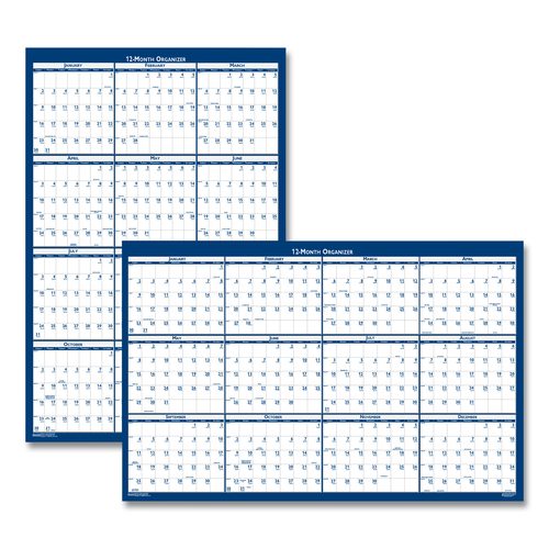 House of Doolittle Recycled Poster Style Reversible/Erasable Yearly Wall Calendar, 24 x 37, White/Blue/Gray Sheets, 12-Month (Jan to Dec): 2026