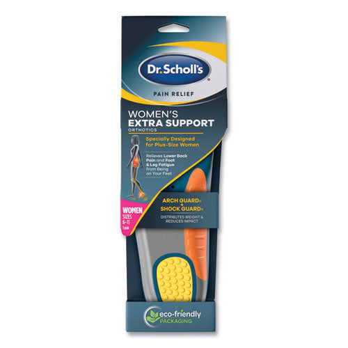 Dr. Scholl's Pain Relief Extra Support Orthotic Insoles, Women, Women's Sizes 6 to 11, Gray/Blue/Orange/Yellow, Pair