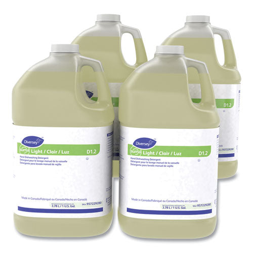 Diversey Suma Light D1.2 Hand Dishwashing Detergent, Citrus Scent, 1 gal Container, 4/Carton