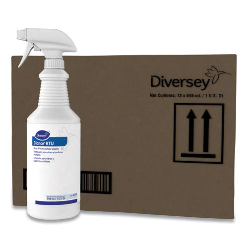 Diversey Glance Glass and Multi-Surface Cleaner, 12 Capped 32 oz Bottles and One Trigger Sprayer, 12/Carton
