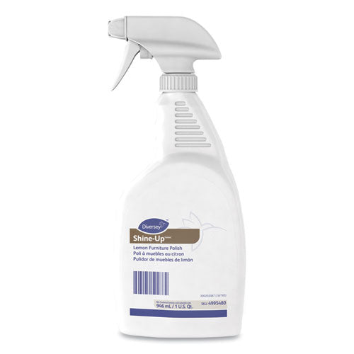 Diversey Shine-Up Furniture Cleaner, Lemon Scent, 32 oz, Trigger Spray Bottle, 12/Carton