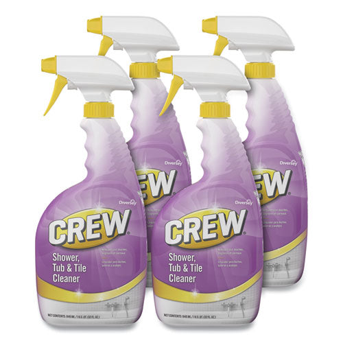 Diversey Crew Shower, Tub and Tile Cleaner, Fresh Clean Scent, Liquid, 32 oz Bottle, 4/Carton
