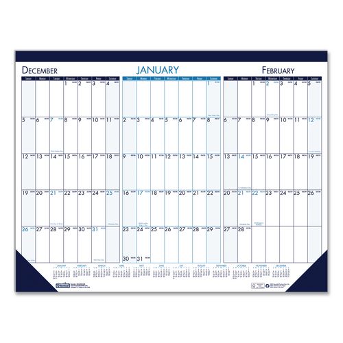 House of Doolittle Three Month Desk Pad, 22 x 17, White/Blue/Teal Sheets, Blue Binding, Blue Corners, 14-Month: Dec 2025 to Jan 2027