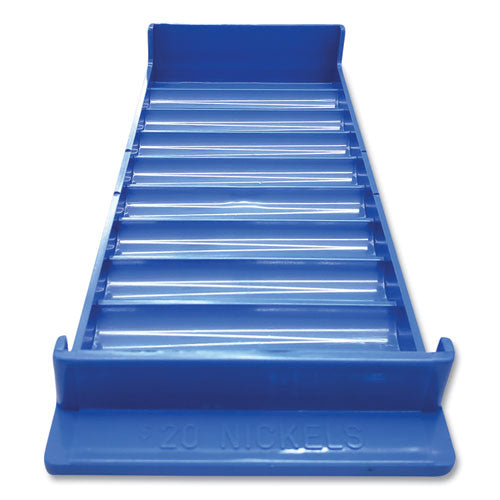 CONTROLTEK Stackable Plastic Coin Tray, Accommodates $20 in Nickels, 3.75" x 10.5" x 1.5", Blue, 2/Pack