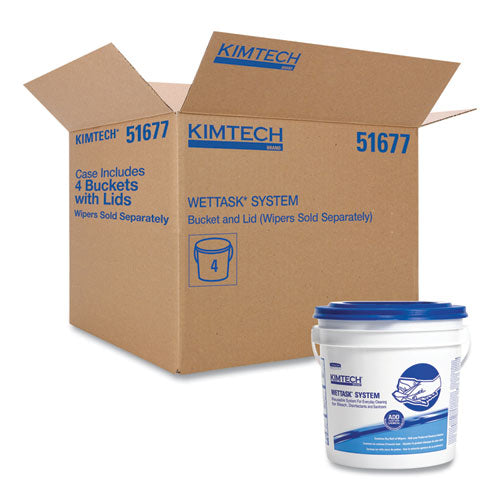 WypAll WetTask Customizable Wet Wiping System Bucket, White/Blue, 4/Carton