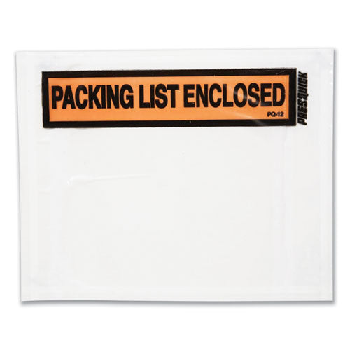 Duck Packing List Envelopes, Top-Print Front: Packing List/Invoice Enclosed, 4.5 x 5.5, Clear/Orange, 500/Box