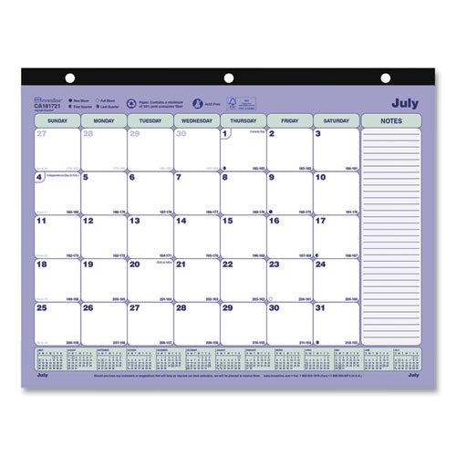Brownline Academic 13-Month Binder-Insertable Desk Pad Calendar, 11 x 8.5, White/Blue/Green Sheets, 13-Month: July 2025 to July 2026