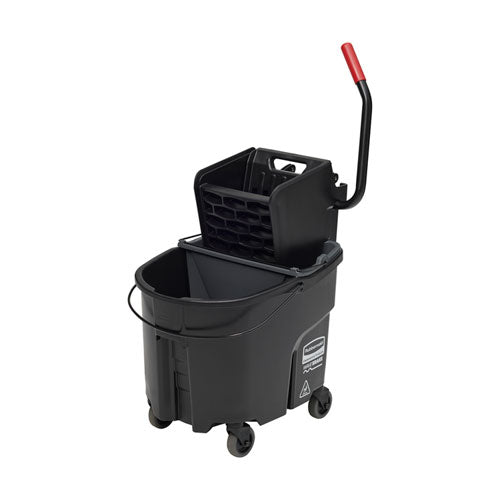 Rubbermaid Commercial WaveBrake 2.0 Bucket/Wringer Combos, Side-Press, 35 qt, Plastic, Black