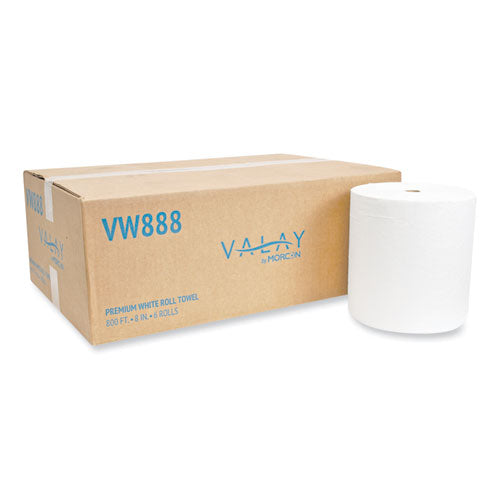 Morcon Tissue Valay Proprietary Roll Towels, 1-Ply, 8" x 800 ft, White, 6 Rolls/Carton