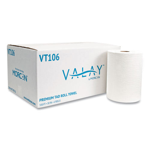 Morcon Tissue 10 Inch TAD Roll Towels, 1-Ply, 10" x 550 ft, White, 6 Rolls/Carton