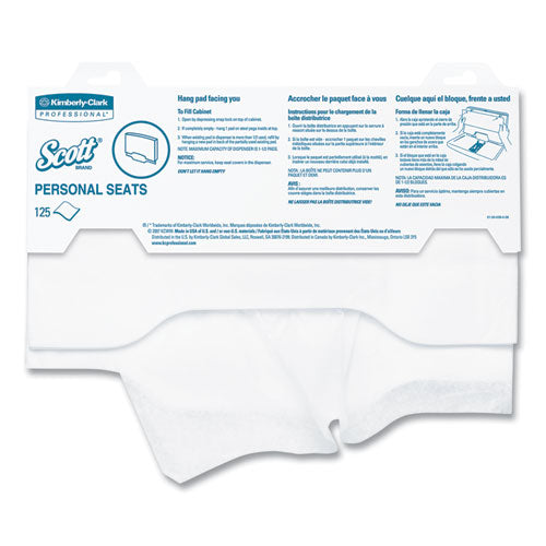 Scott Personal Seats Sanitary Toilet Seat Covers, 15 x 18, White, 125/Pack