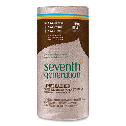 Seventh Generation Natural Unbleached 100% Recycled Paper Kitchen Towel Rolls, 2-Ply, 11 x 9, 120 Sheets/Roll