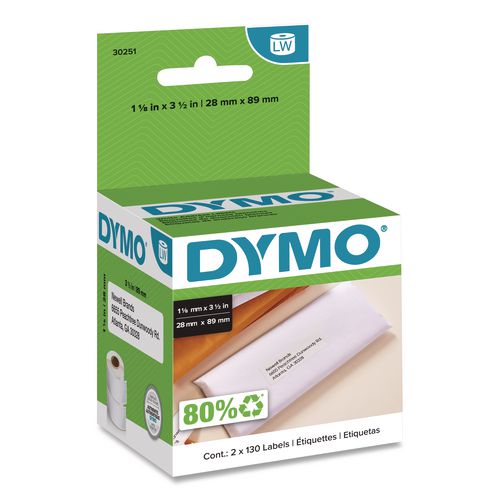 DYMO LabelWriter Address Labels, 1.12" x 3.5", White, 130 Labels/Roll, 2 Rolls/Pack