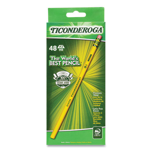 Ticonderoga Pencils, HB (#2), Black Lead, Yellow Barrel, 48/Pack