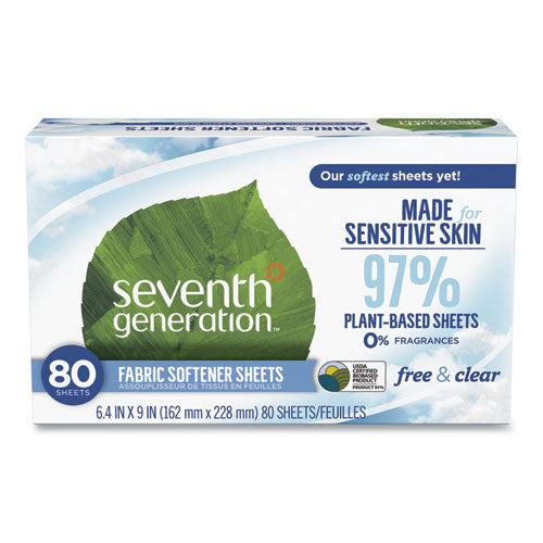 Seventh Generation Natural Fabric Softener Sheets, Unscented, 80 Sheets/Box, 4/Carton
