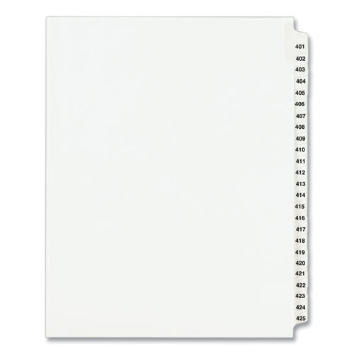 Avery Preprinted Legal Exhibit Side Tab Index Dividers, Avery Style, 25-Tab, 401 to 425, 11 x 8.5, White, 1 Set, (1346)