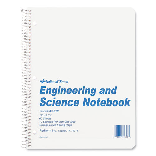 National Engineering and Science Notebook, Quadrille Rule (10 sq/in), White Cover, (60) 11 x 8.5 Sheets