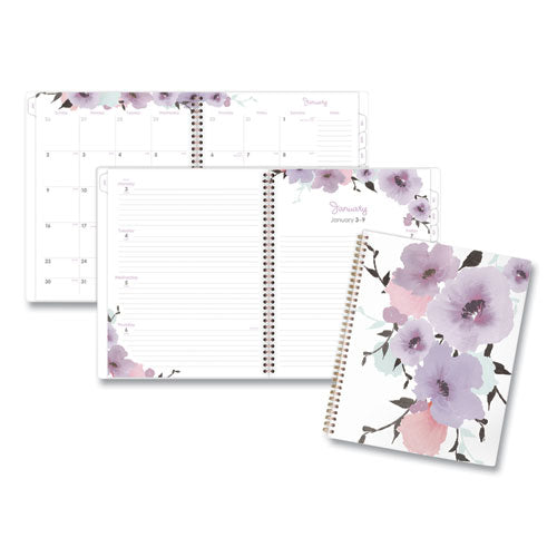 Cambridge Mina Weekly/Monthly Planner, Floral Artwork, 11 x 8.5, White/Violet/Peach Cover, 12-Month (Jan to Dec): 2026