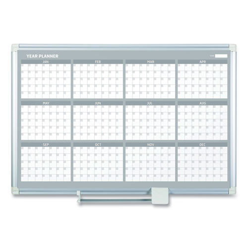 MasterVision Magnetic Dry Erase Calendar Board, 12-Month Planning/Scheduling, 36" x 24", White Surface, Satin Aluminum Frame