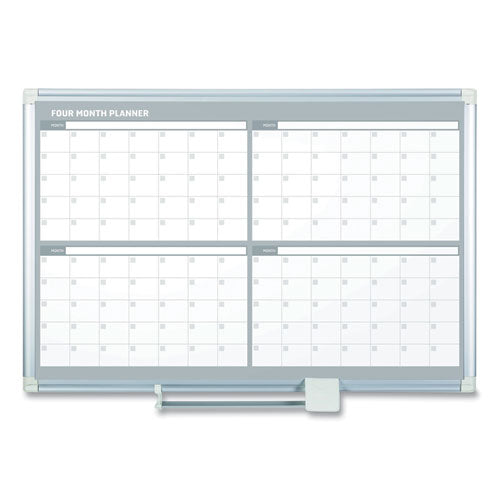 MasterVision Magnetic Dry Erase Calendar Board, Four-Month Planning/Scheduling, 48" x 36", White Surface, Satin Aluminum Frame