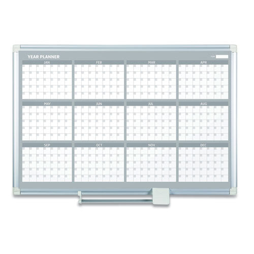 MasterVision Magnetic Dry Erase Calendar Board, 12-Month Planning/Scheduling, 48" x 36", White Surface, Satin Aluminum Frame