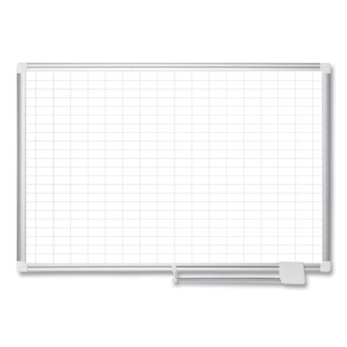 MasterVision Gridded Magnetic Steel Dry Erase Project Planning Board, 1" x 2" Cells, 72" x 48", White Surface, Satin Aluminum Frame