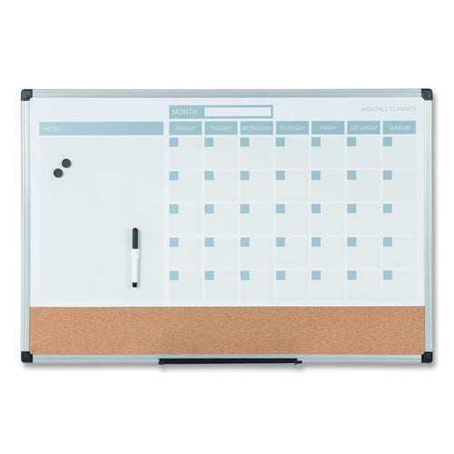 MasterVision 3-in-1 Calendar Planner, Monthly Planning/Scheduling Calendar, 36" x 24", White Surface, Satin Aluminum Frame
