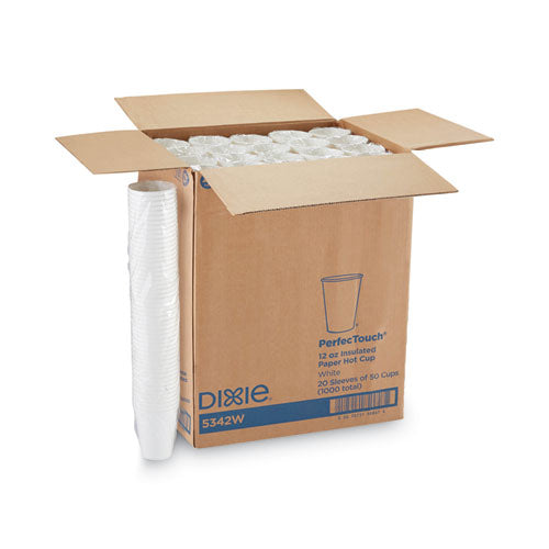 Dixie PerfecTouch Hot/Cold Cups, 12 oz, Paper, White, 50/Bag, 20 Bags/Carton