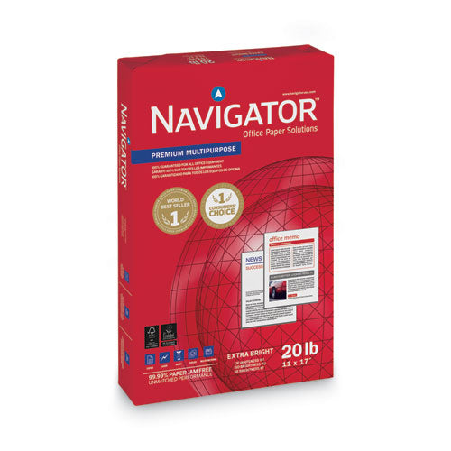 Navigator Premium Multipurpose Copy Paper, 97 Bright, 20 lb Bond Weight, 11 x 17, White, 500 Sheets/Ream, 5 Reams/Carton