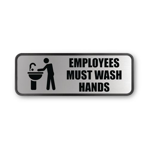COSCO Brushed Metal Office Sign, Employees Must Wash Hands, 9 x 3, Silver