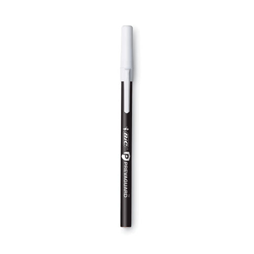 BIC PrevaGuard Round Stic Ballpoint Pen, Stick, Medium 1 mm, Black Ink, Black Barrel, 8/Pack