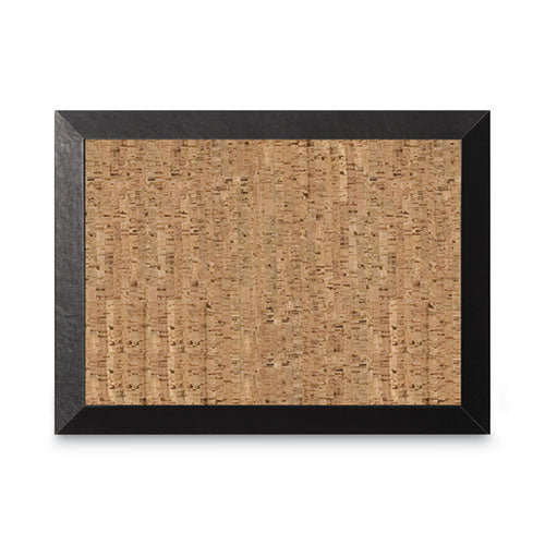 MasterVision Natural Cork Bulletin Board, 24" x 18", Tan Surface, Black Wood Frame