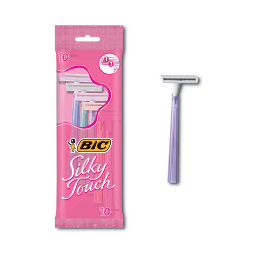 BIC Silky Touch Women's Disposable Razor, 2 Blades, Assorted Colors, 10/Pack