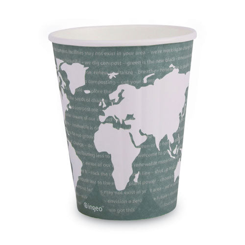 Eco-Products World Art Renewable and Compostable Insulated Hot Cups, 12 oz, Paper, Brown/White, 40/Pack, 15 Packs/Carton