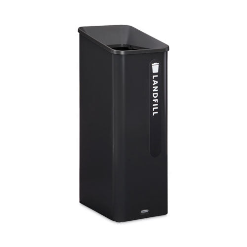 Rubbermaid Commercial Sustain Decorative Refuse with Recycling Lid, 15 gal, Metal/Plastic, Black