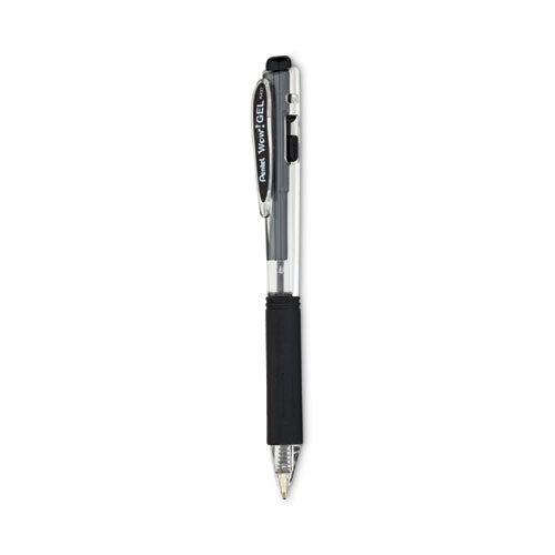 Pentel WOW! Gel Pen, Retractable, Medium 0.7 mm, Black Ink, Clear/Black Barrel, Dozen
