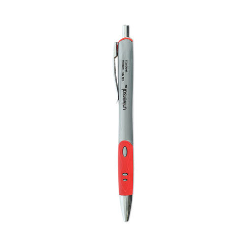 Universal Comfort Grip Gel Pen, Retractable, Medium 0.7 mm, Red Ink, Gray/Red/Silver Barrel, Dozen