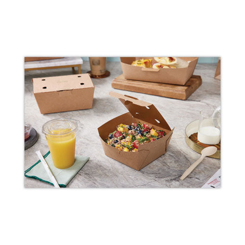 Pactiv Evergreen EarthChoice Tamper Evident OneBox Paper Box, 5.4 x 5.4 x 2.5, Brown, 312/Carton