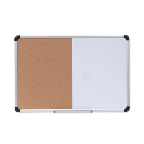 Universal Combination Dry Erase/Bulletin Board, 36" x 24", Tan/White Surface, Black/Satin Aluminum Frame