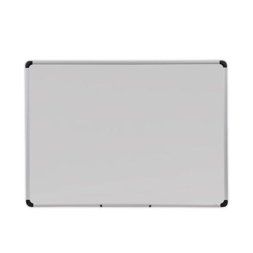 Universal Deluxe Porcelain Magnetic Dry Erase Board, 48" x 36", White Surface, Silver/Black Aluminum Frame