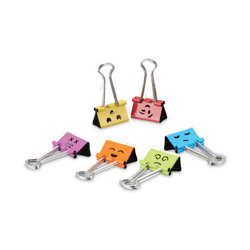 Universal Emoji Themed Binder Clips with Storage Tub, Medium, Assorted Colors, 42/Pack