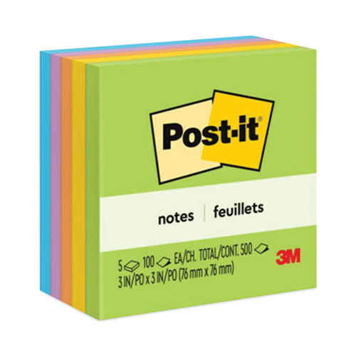Post-it Notes Original Pads in Floral Fantasy Collection Colors, 3" x 3", 100 Sheets/Pad, 5 Pads/Pack
