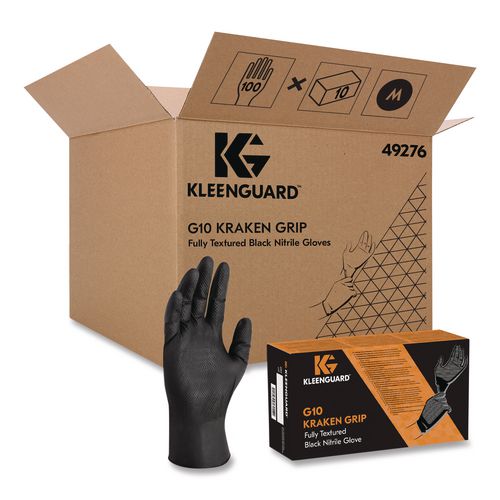 KleenGuard G10 Kraken Grip Nitrile Gloves, 6 mil Thick, 9.5" Long, Black, 100/Box, 10 Boxes/Carton