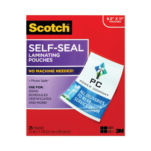 Scotch Self-Sealing Laminating Pouches, 9.5 mil, 9" x 11.5", Gloss Clear, 25/Pack
