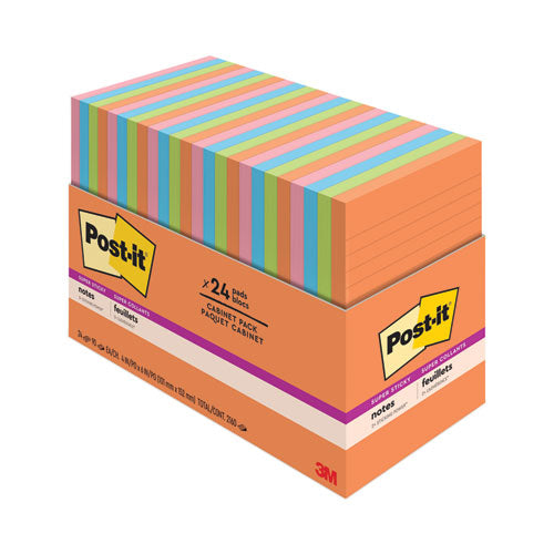 Post-it Notes Super Sticky Pads in Energy Boost Collection Colors, Note Ruled, 4" x 6", 45 Sheets/Pad, 24 Pads/Pack