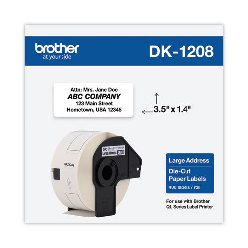 Brother Die-Cut Address Labels, 1.4" x 3.5", White, 400 Labels/Roll